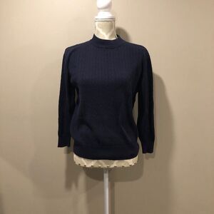 Vintage Navy Mock Neck Scallop Knit top​​